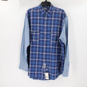 VTG NWT Polo Ralph Lauren Shirt Men Large chambray Sleeve Plaid Button Up Cotton
